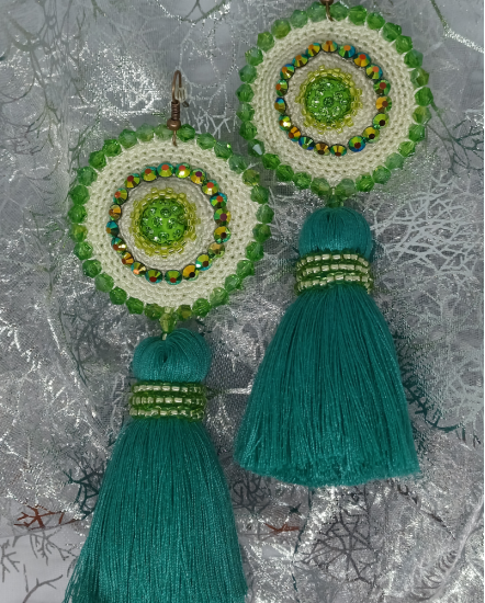 Háčkované dizajnové náušnice "Limetkový krém"